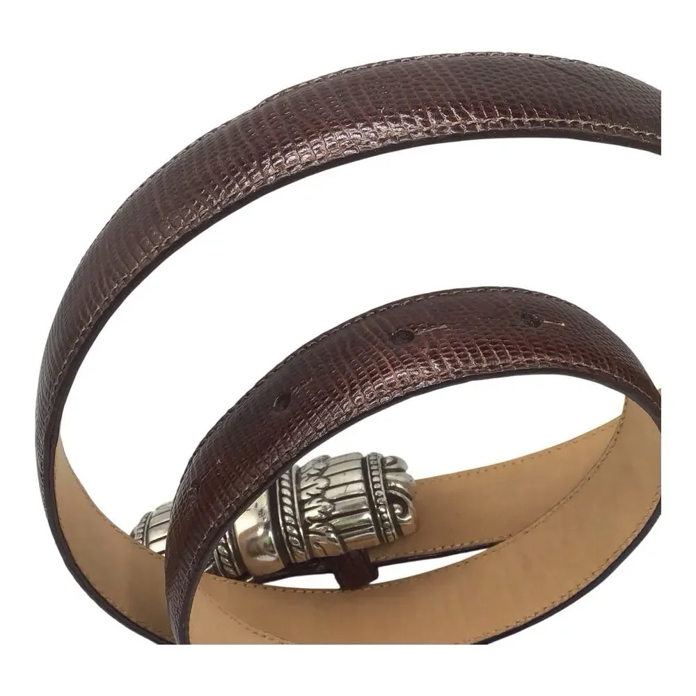 Brighton Women’s Brown Embossed Leather Belt Silver Tone Buckle Size M